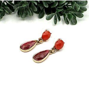 Vintage Red and Pink Teardrop Dangle Earrings With Gold Accents